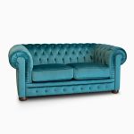 DIVANO CHESTERFIELD 2 POSTI VELLUTO BLU PETROLIO PRODUZIONE ARTIGIANALE - immagine 8