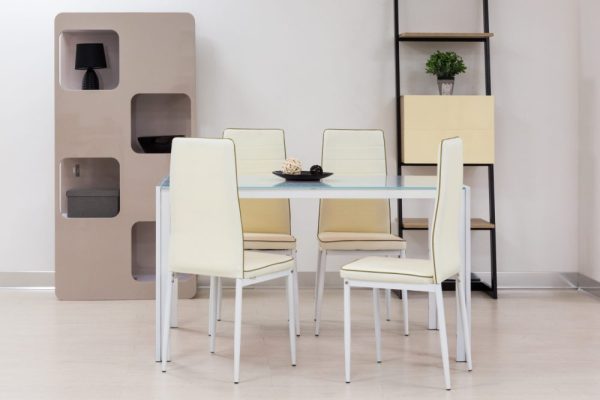 SET POSEIDON LACCATO BIANCO E 4 SEDIE